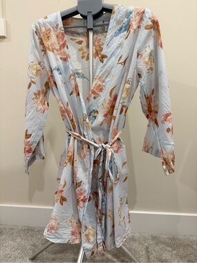 Plum Pretty Sugar White Dress with Peach and Blue Floral Print